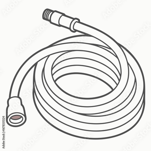 Coiled garden hose with connectors on a white background simple line art illustration