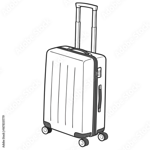 Modern rolling suitcase with retractable handle and combination lock for travel and transport