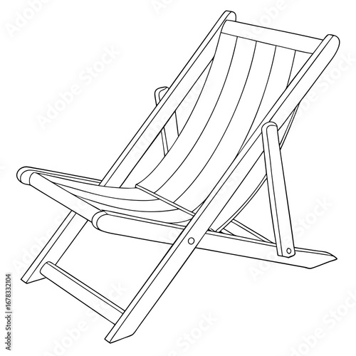 Simple line drawing of a striped fabric deck chair on a white background