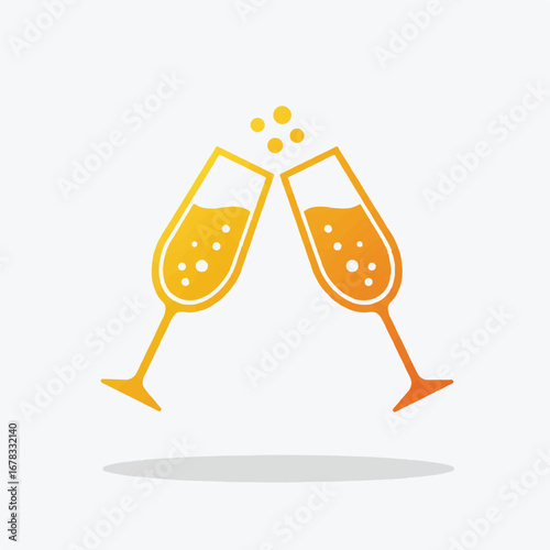 Two orange champagne flutes toasting, perfect for celebratory designs, new years eve parties, wedding invitations, festive advertisements, and luxury branding.