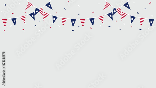 Seamless USA Flag Triangle Party Bunting Border Background for 4th of July Independence Day – Flat Design Illustration	