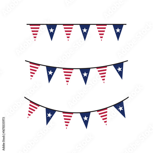 Seamless USA Flag Triangle Party Bunting Border Background for 4th of July Independence Day – Flat Design Illustration	