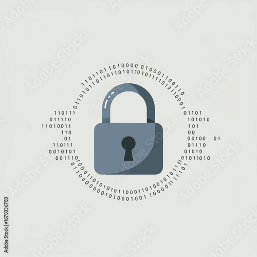 Padlock in binary code for cybersecurity protection. Suitable for technology, cybersecurity, data protection concepts in digital design projects.