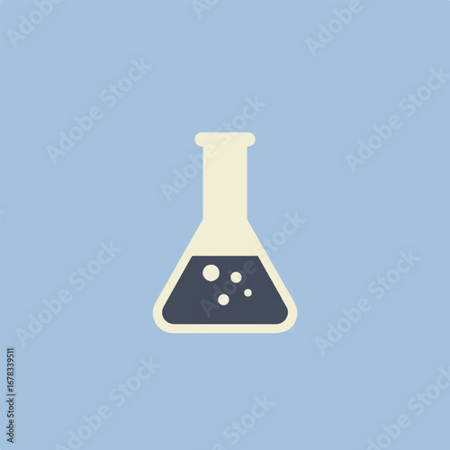 Lab beaker with dark liquid inside. Perfect for sciencerelated designs, educational materials, medical presentations, and laboratorythemed projects.