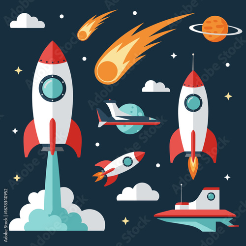 Exploring the vast universe with rockets spaceships and comets in outer space