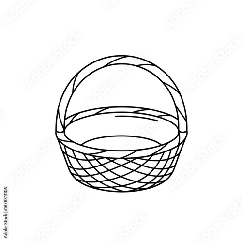 A simple woven basket with a curved handle for carrying various items outdoors or indoors