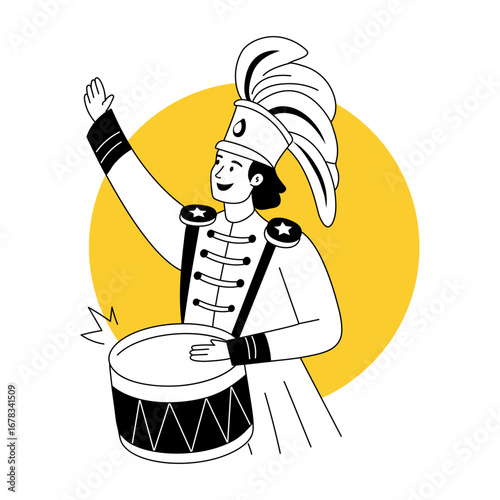 A doodle style illustration showing a circus drummer
