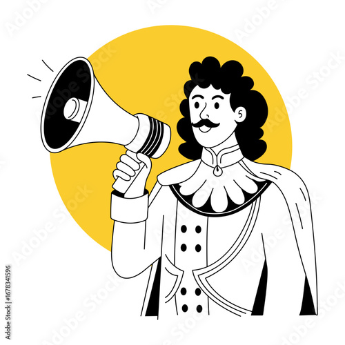 A doodle style illustration showing a circus announcer
