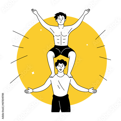 A hand drawn style illustration showing a circus stunt
