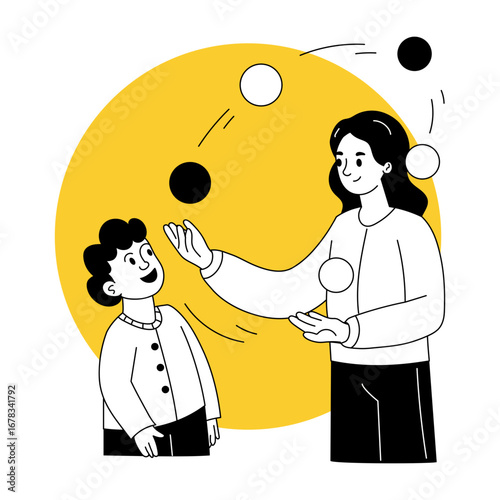 A sketchy style illustration showing juggling balls
