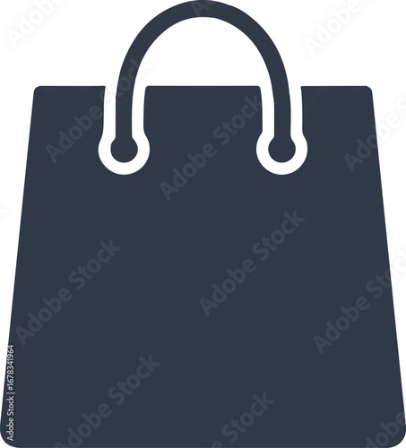 Dark blue shopping bag with curved handles for retail, ecommerce, sale, marketing, and consumer themes. Great for product promotions.