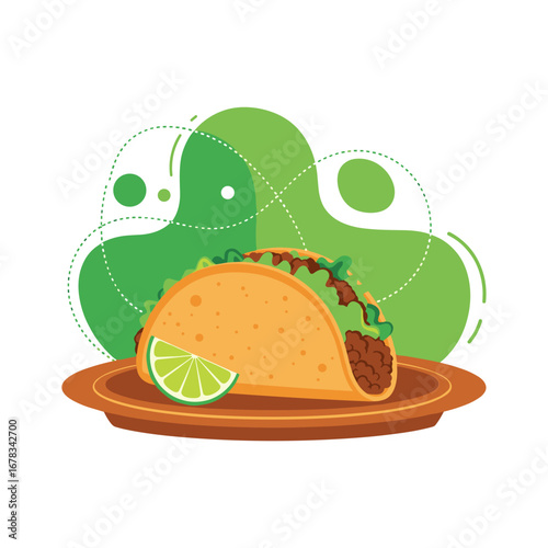 Delicious savory taco meal with fresh lime and abstract green background offering a vibrant dining experience