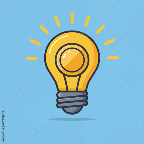 Bright yellow lightbulb glowing on blue background, ideal for concepts related to creativity, innovation, energy, and bright ideas.