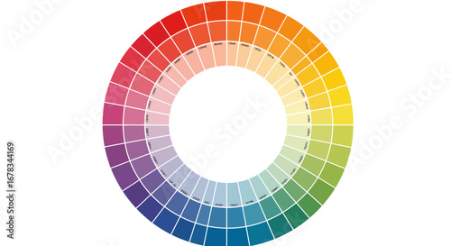 Circular color wheel graphic illustration showcasing vibrant hue variations and color theory