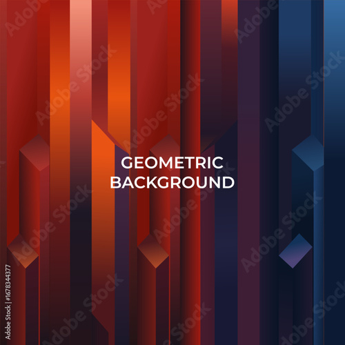 Abstract geometric background with red and blue gradient 3D-like shapes, modern minimal design.