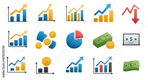 Financial Growth and Economic Trend Illustrations Set, depicting business performance