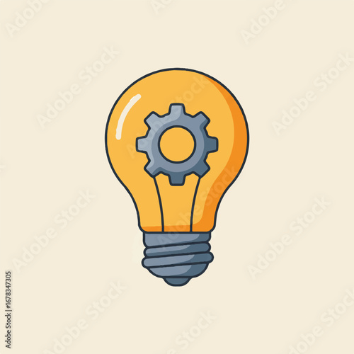 Yellow lightbulb with a gray gear inside ideal for concepts of creativity, innovation, engineering, technology, and problemsolving solutions.