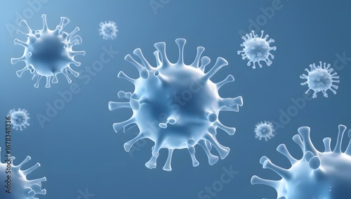 Blue medical background with abstract virus particles for research