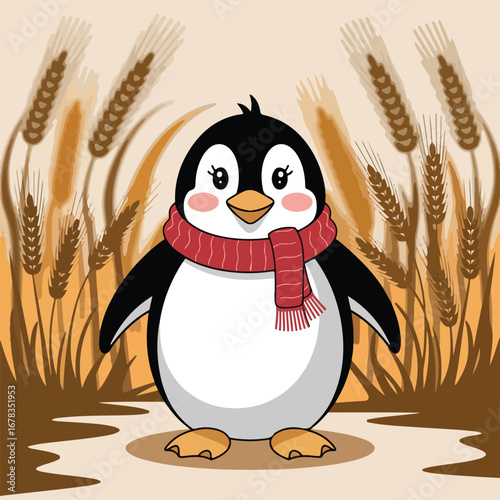 Cute Penguin Cartoon Standing in Vector Style