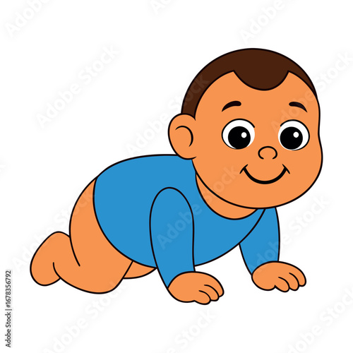 Cute baby boy happily crawling in playful and colorful art style Vector illustration