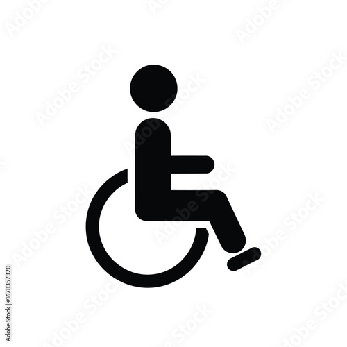 Black and white illustration of a person in a wheelchair, representing accessibility and disability.
