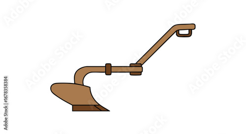 Illustration of a vintage manual plow farming, representing agricultural methods and soil tillage technology on plain white background