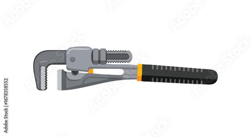 Illustration of a gray pipe wrench, an indispensable tool for plumbing repairs and mechanical tasks in various industries and households