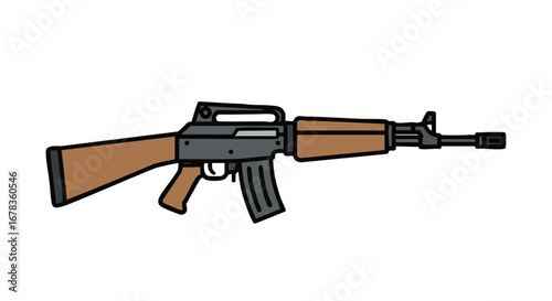 Cartoon styled rifle illustration with a simplistic design, perfect for vector graphics and game design elements with a touch of lightheartedness