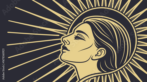 Elegant woman s profile illuminated by radiating lines a symbol of hope and enlightenment