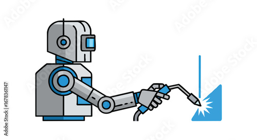 Industrial robot performing welding operation with precision and efficiency using modern technology,isolated on white,illustrative of advanced