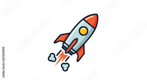 Cartoon Rocket Launch Illustration: A Whimsical Journey to Space with Bold Colors and Playful Smoke Trails for Children's Designs and Innovation