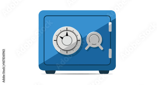 Stylized blue safe with combination lock offering secure vault access with a modern design, symbolic safety and monetary wealth protection