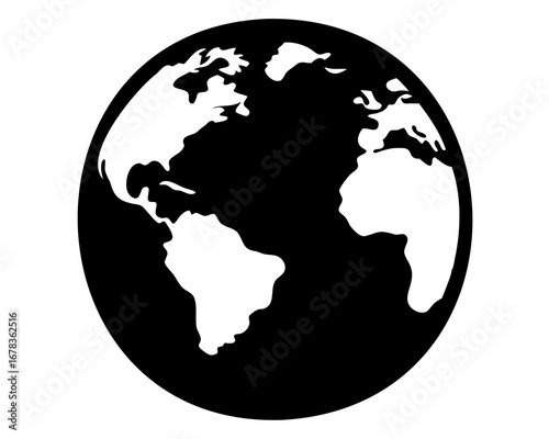 Simple graphic illustration of the earth in black and white color