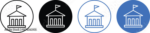 City hall building icon set, outline vector symbol, black building  vector icon illustration,
