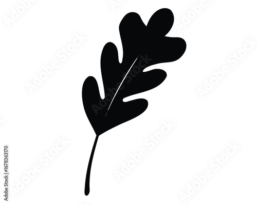 Elegant black oak leaf silhouette on a crisp white background visual design