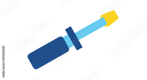 Flat Vector Graphic Representation of a Blue and Yellow Screwdriver on a White Background