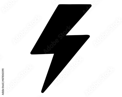 Simple Black Lightning Bolt Graphic Illustration on White Background, Single Icon