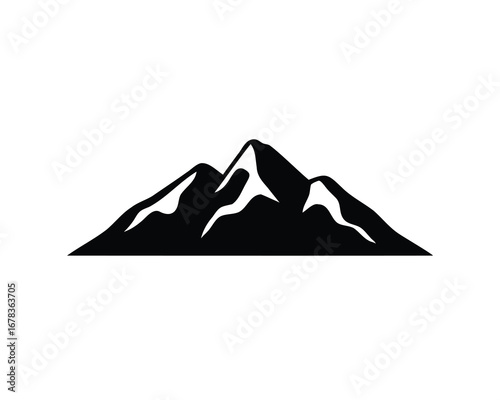 Black and white mountain range silhouette on a white background landscape