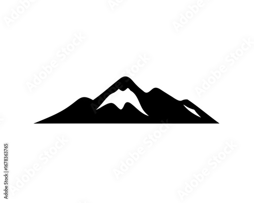 Abstract Black and White Mountain Landscape Illustration with Rocky Peaks and Snow