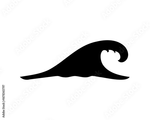 Dramatic single black ocean wave curling powerfully in a minimalist design