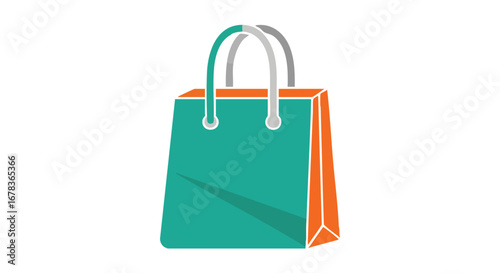 Stylish teal and orange shopping bag design, a modern retail icon for commerce and fashion showcasing graphic simplicity and visual appeal for