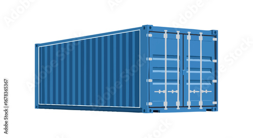 Illustration of a Generic Blue Shipping Container Against a White Backdrop Depicting Global Commerce and Logistics Portrayal