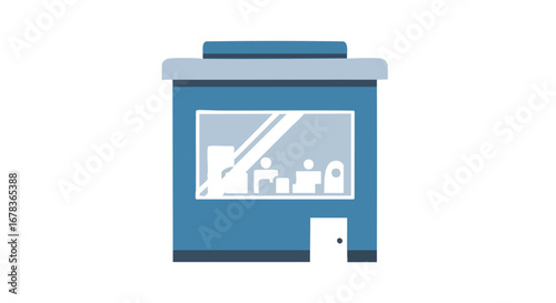 Stylized Retail Building Facade, Depicting Storefront Window Display and Entrance, Modern Minimalist Cartoon Commercial Structure Illustration
