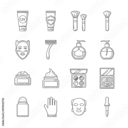 Set of 16 beauty and makeup icons vector