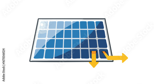 Illustrated Solar Panel Depicting Energy Generation and Conversion Process on a White Backdrop, Indicating Sustainable Power Source