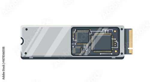 Depiction of Solid State Drive internal components highlighting data processing and memory storage mechanism technology advancements modern