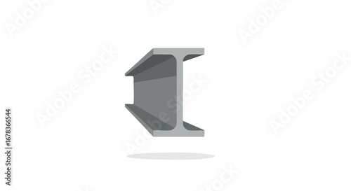 Steel I-Beam Section Depiction for Construction and Engineering Purposes, Visualizing Structural Support with a Gray Metallic Element on a Clean