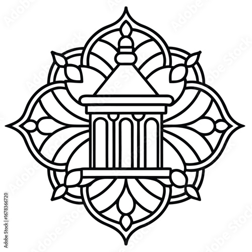 Ornate Mandala Design with a Temple Centerpiece.