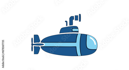 Illustration of an underwater navy submarine with periscope on a simplistic white background perfect for any nautical or maritime project