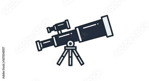 Observing the Universe: A Stylized Telescope Illustration for Astronomy Enthusiasts and Educational Purposes, simple style line art design